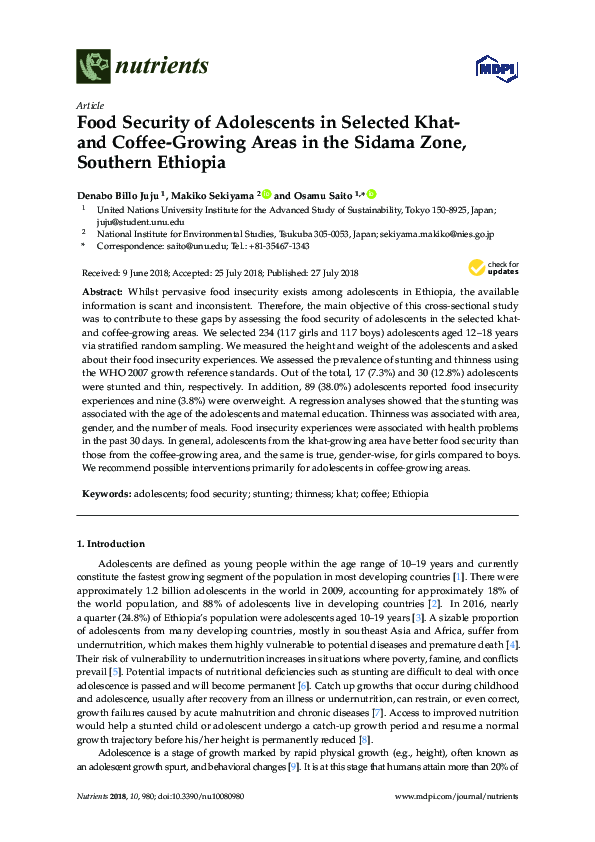 (PDF) Food Security of Adolescents in Selected Khat- and Coffee-Growing ...