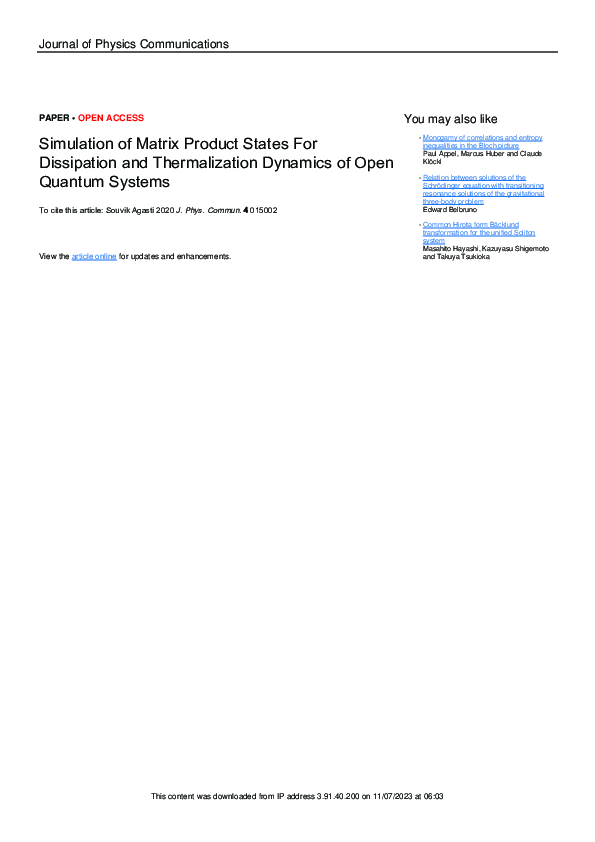 (PDF) Simulation of Matrix Product States For Dissipation and ...