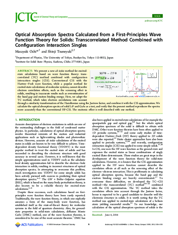 (PDF) Optical Absorption Spectra Calculated from a First-Principles ...