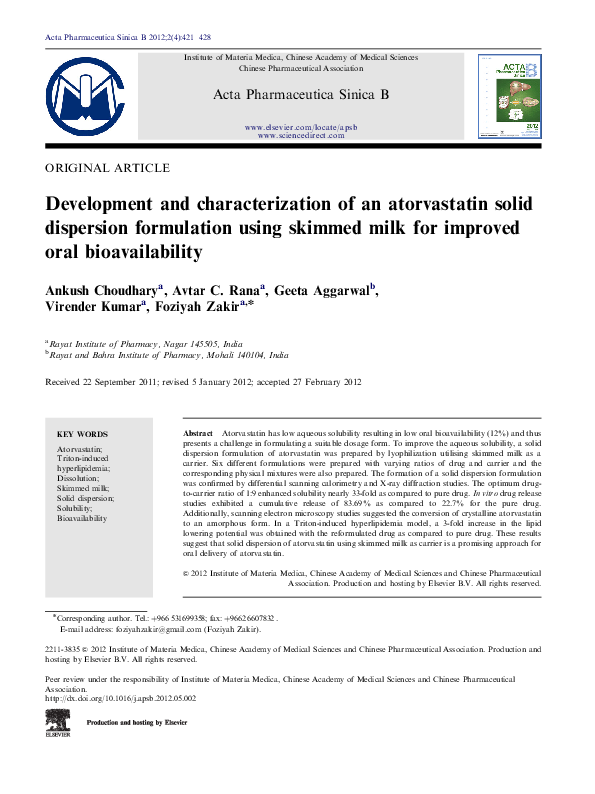 (PDF) Development and characterization of an atorvastatin solid ...