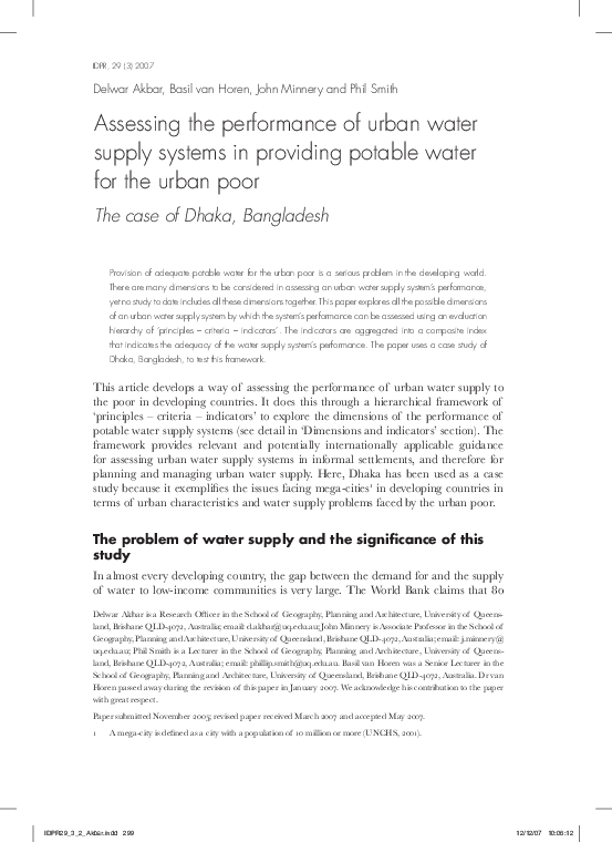 (PDF) Assessing the performance of urban water supply systems in ...