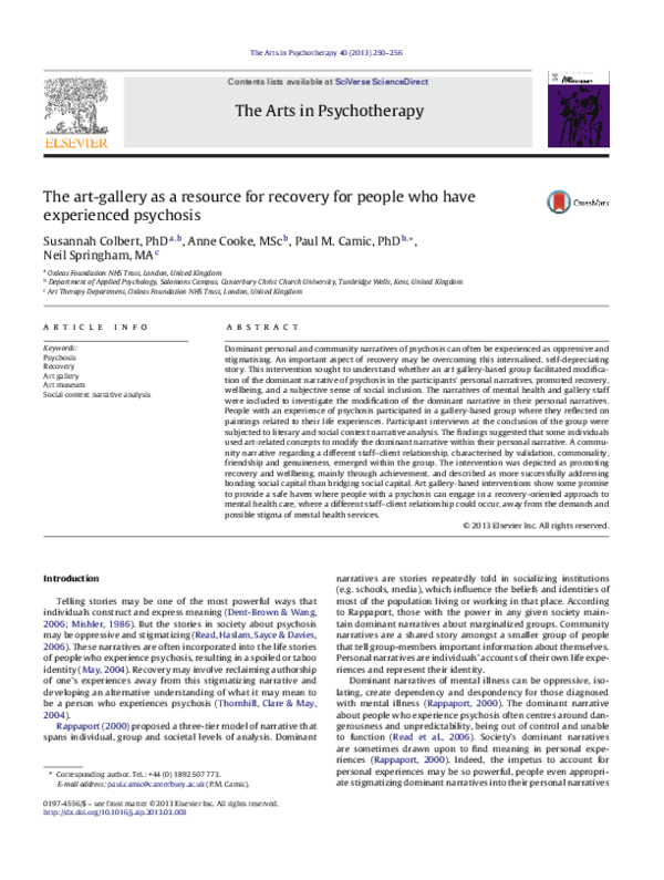 (PDF) The Arts in Psychotherapy The art-gallery as a resource for ...