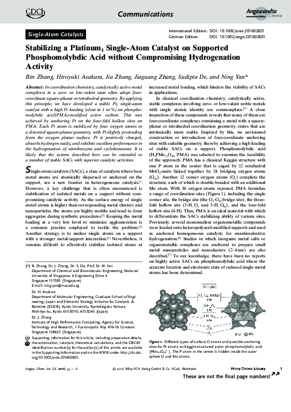 (PDF) Stabilizing a Platinum1 Single-Atom Catalyst on Supported ...
