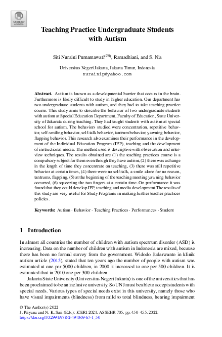 (PDF) Teaching Practice Undergraduate Students with Autism