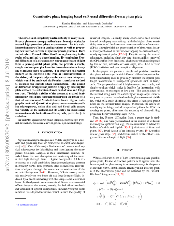 (PDF) Quantitative phase imaging based on Fresnel diffraction from a ...