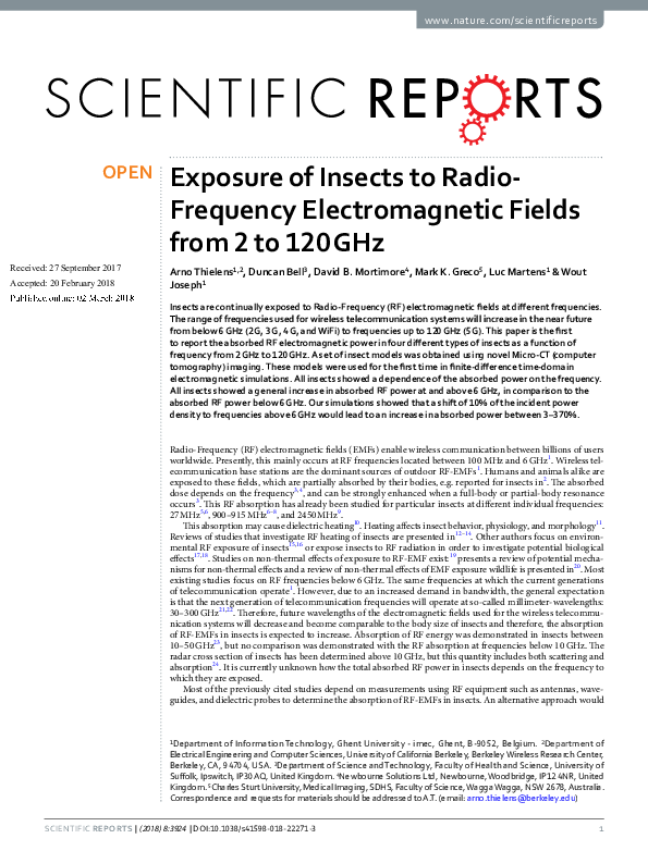 (PDF) Exposure of Insects to Radio-Frequency Electromagnetic Fields ...