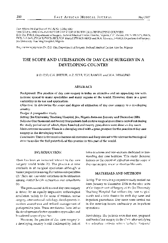 (PDF) The scope and utilization of day case surgery in a developing country