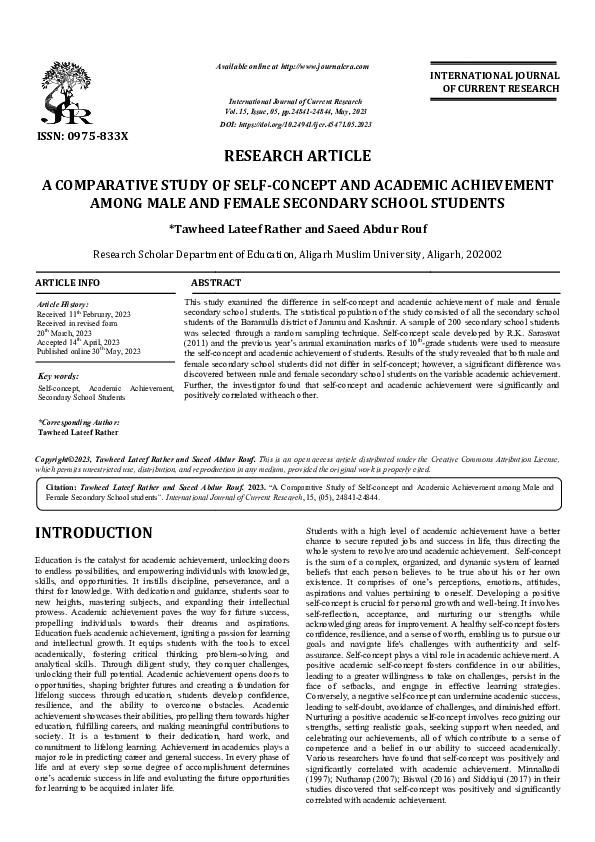 (PDF) A COMPARATIVE STUDY OF SELF-CONCEPT AND ACADEMIC ACHIEVEMENT ...