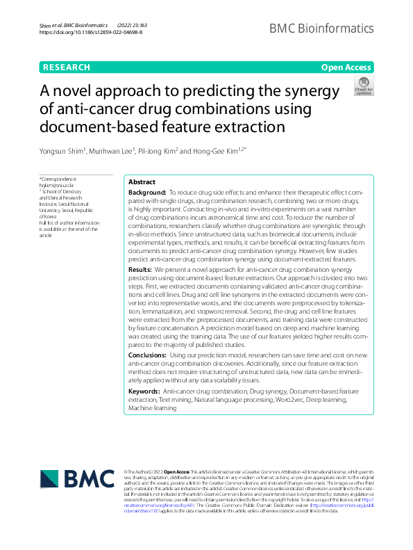 (PDF) A novel approach to predicting the synergy of anti-cancer drug ...