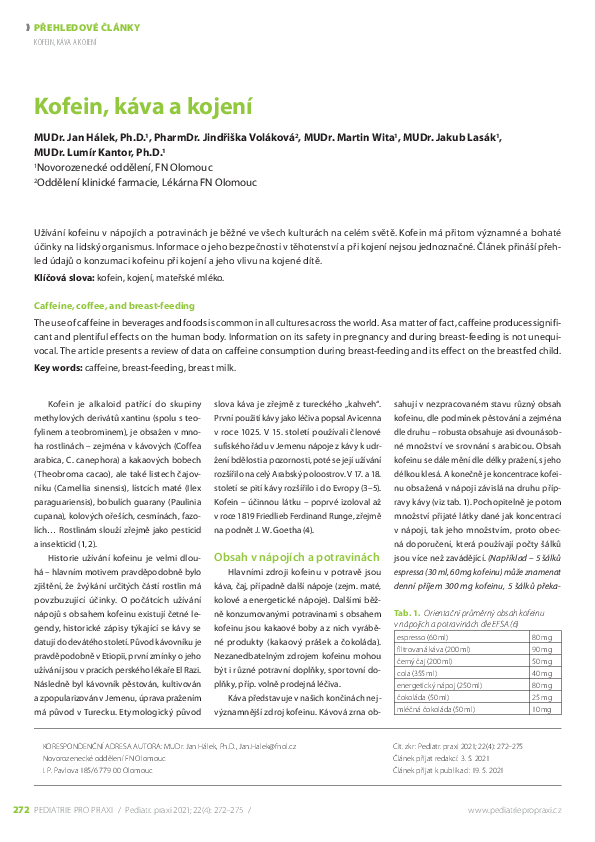 (PDF) Caffeine, coffee, and breastfeeding Jan Hálek Academia.edu