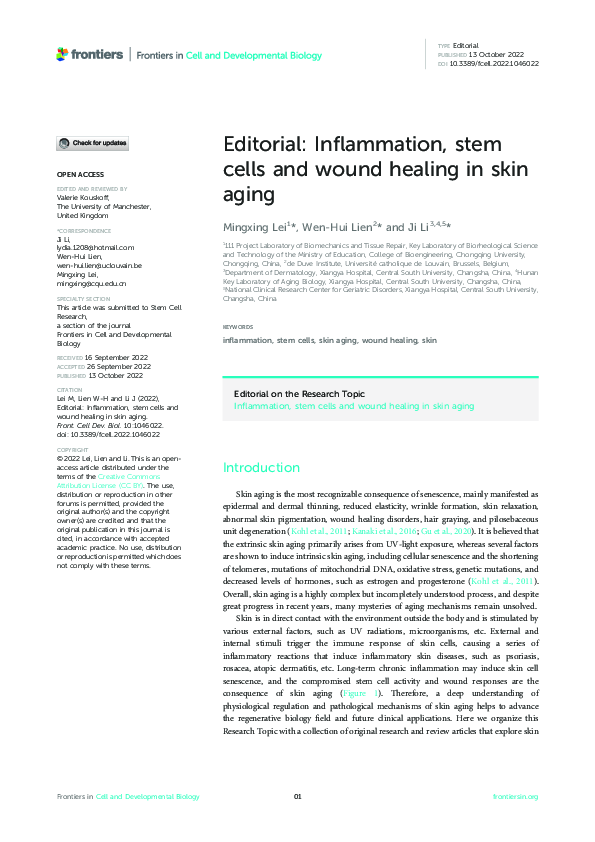 (PDF) Editorial: Inflammation, stem cells and wound healing in skin aging