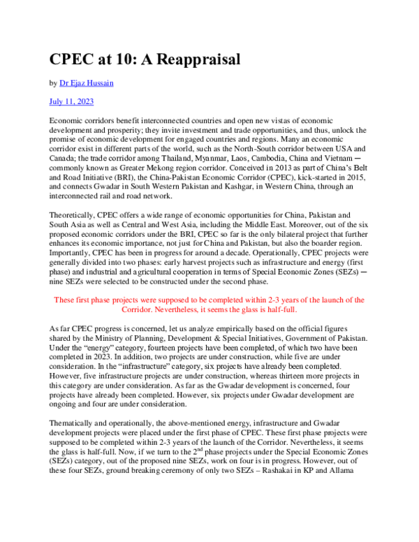 (PDF) CPEC at 10: A Reappraisal