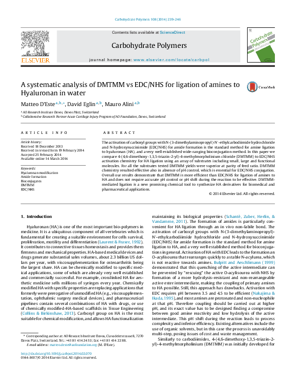 (PDF) A systematic analysis of DMTMM vs EDC/NHS for ligation of amines ...