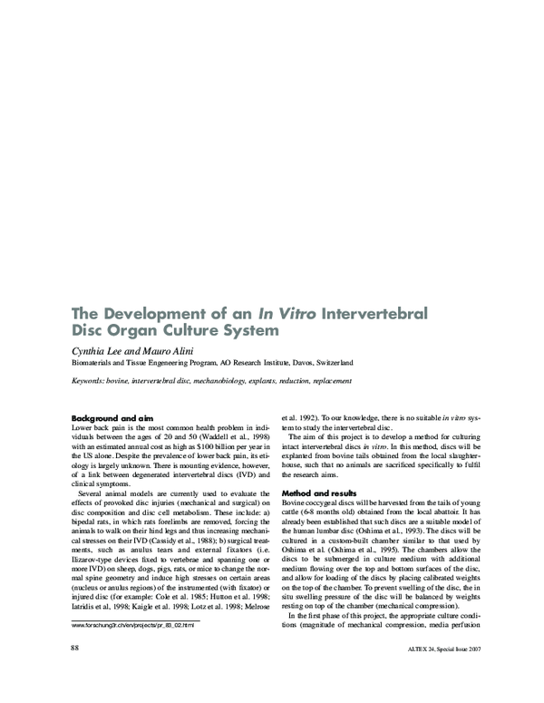 (PDF) The development of an in vitro intervertebral disc organ culture ...