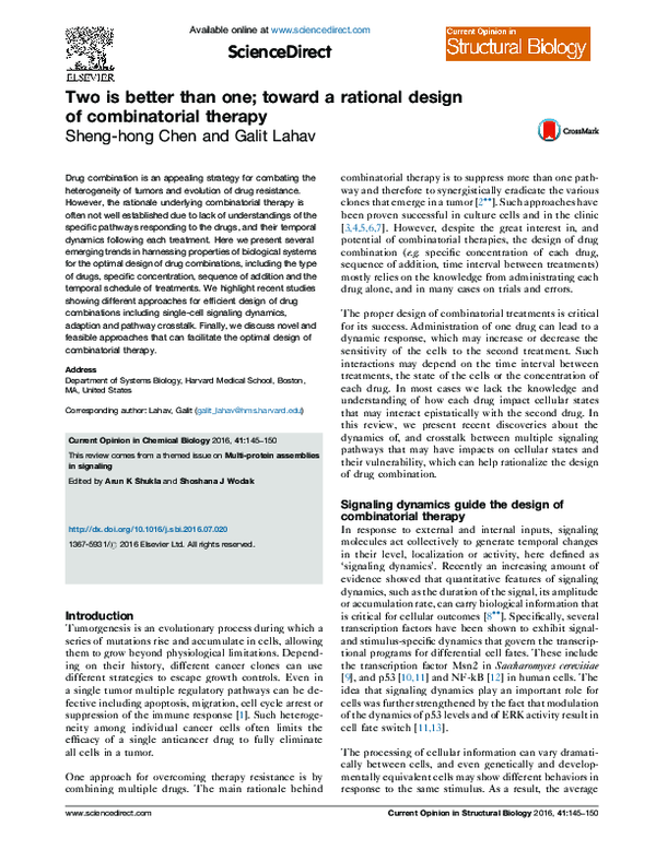 (PDF) Two is better than one; toward a rational design of combinatorial ...