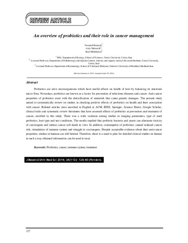 (PDF) An overview of probiotics and their role in cancer management