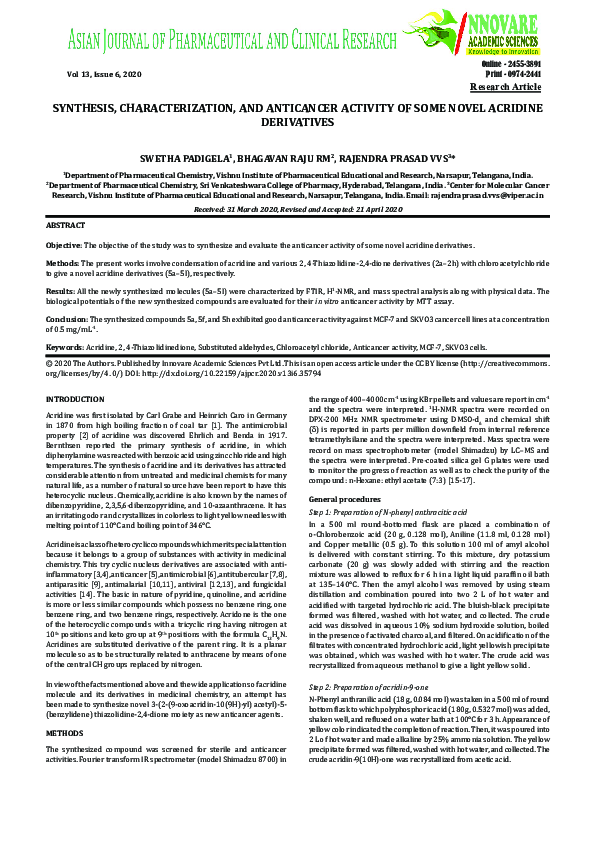 (PDF) SYNTHESIS, CHARACTERIZATION, AND ANTICANCER ACTIVITY OF SOME ...