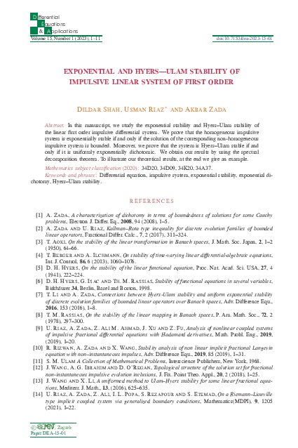 (PDF) Exponential and Hyers-Ulam stability of impulsive linear system ...