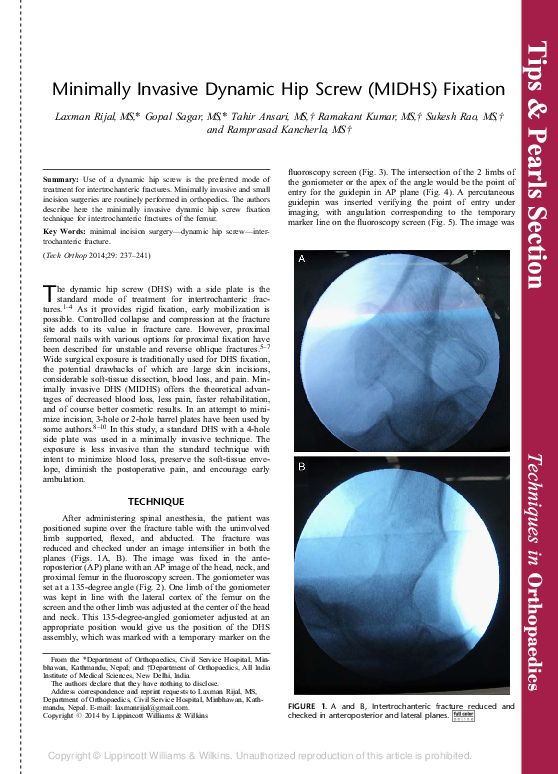 (PDF) Minimally Invasive Dynamic Hip Screw (MIDHS) Fixation | Md Tahir ...