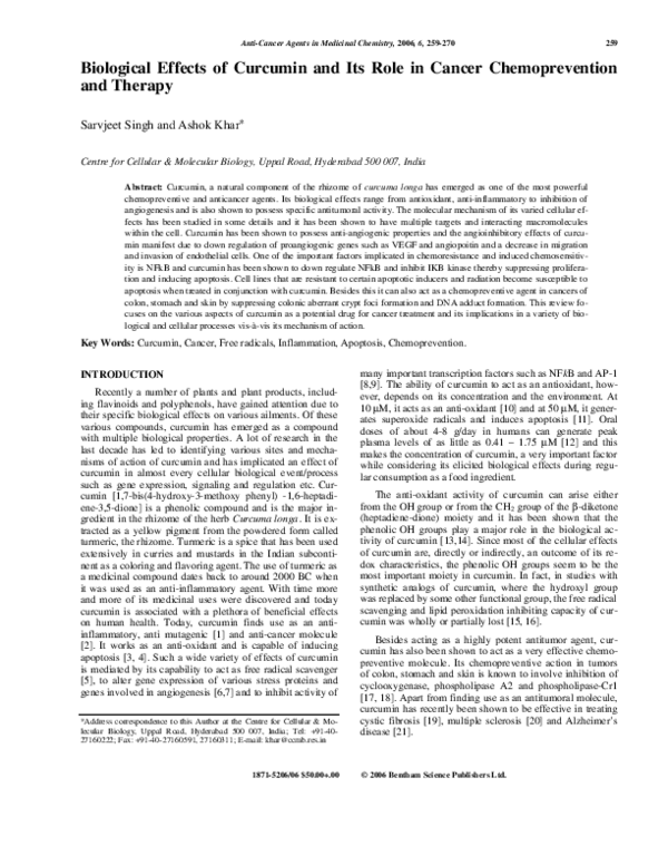 (PDF) Biological Effects of Curcumin and Its Role in Cancer ...