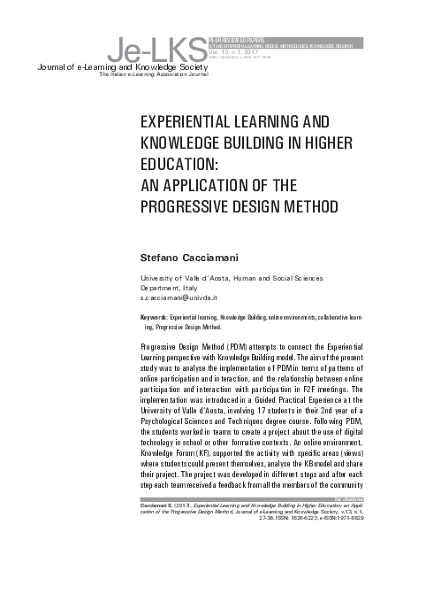 (PDF) Experiential Learning and Knowledge Building in Higher Education ...