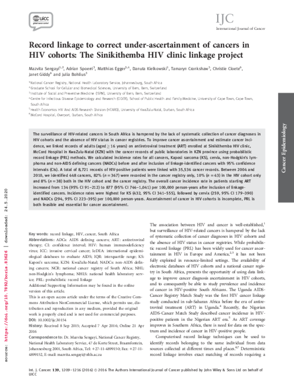 (PDF) Record linkage to correct under-ascertainment of cancers in HIV ...