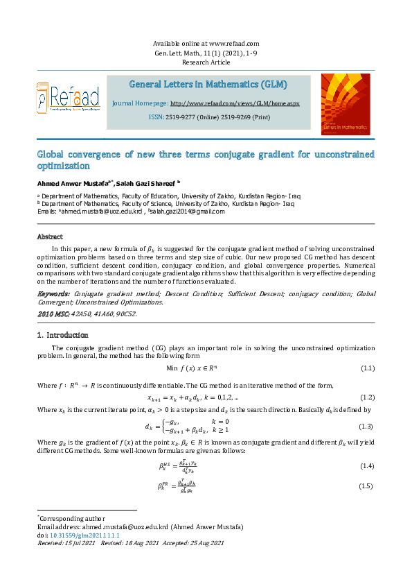 (PDF) Global convergence of new three terms conjugate gradient for ...