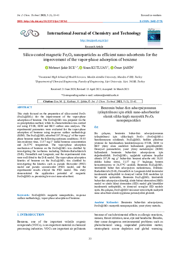 (PDF) Silica-coated magnetic Fe3O4 nanoparticles as efficient nano ...
