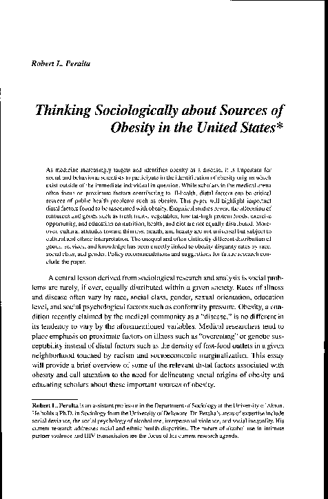 (PDF) Thinking sociologically about sources of obesity in the United States