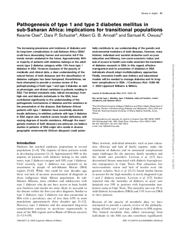 (PDF) Pathogenesis of Type 1 and Type 2 Diabetes Mellitus in Sub ...