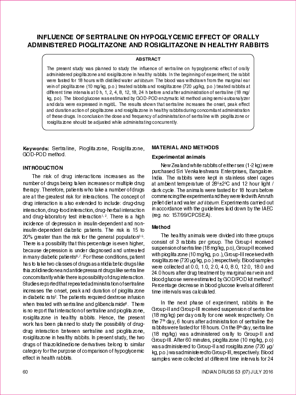(PDF) Influence of Sertraline on Hypoglycemic Effect of Orally ...