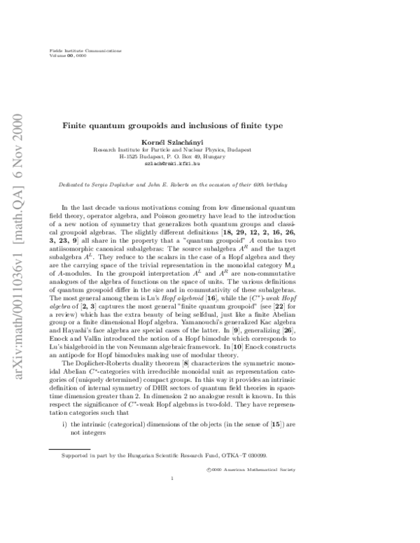 (PDF) Finite quantum groupoids and inclusions of finite type