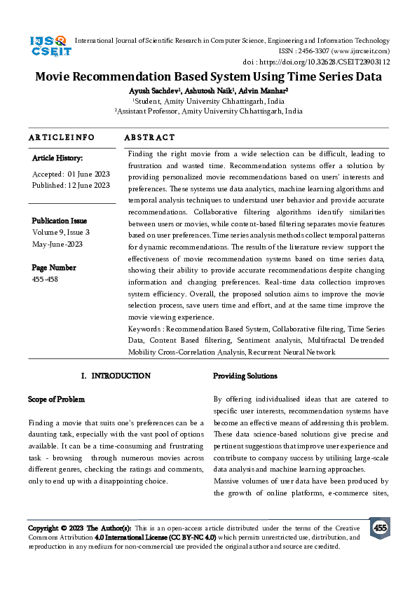 (PDF) Movie Recommendation Based System Using Time Series Data