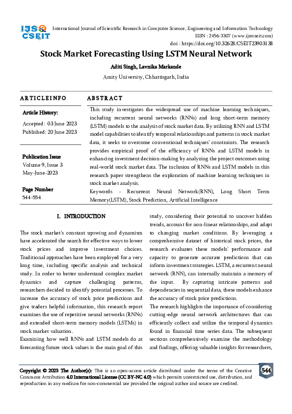 (PDF) Stock Market Forecasting Using LSTM Neural Network