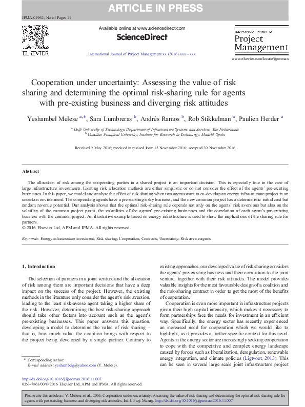 (PDF) Cooperation under uncertainty: Assessing the value of risk ...