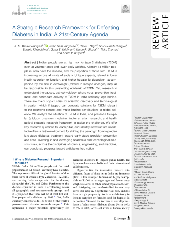 (PDF) A Strategic Research Framework for Defeating Diabetes in India: A ...