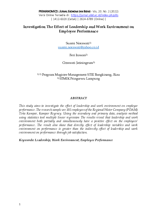 (PDF) Investigation The Effect of Leadership and Work Environment on ...