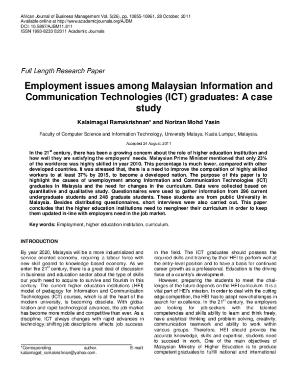 (PDF) Employment issues among Malaysian information and communication ...
