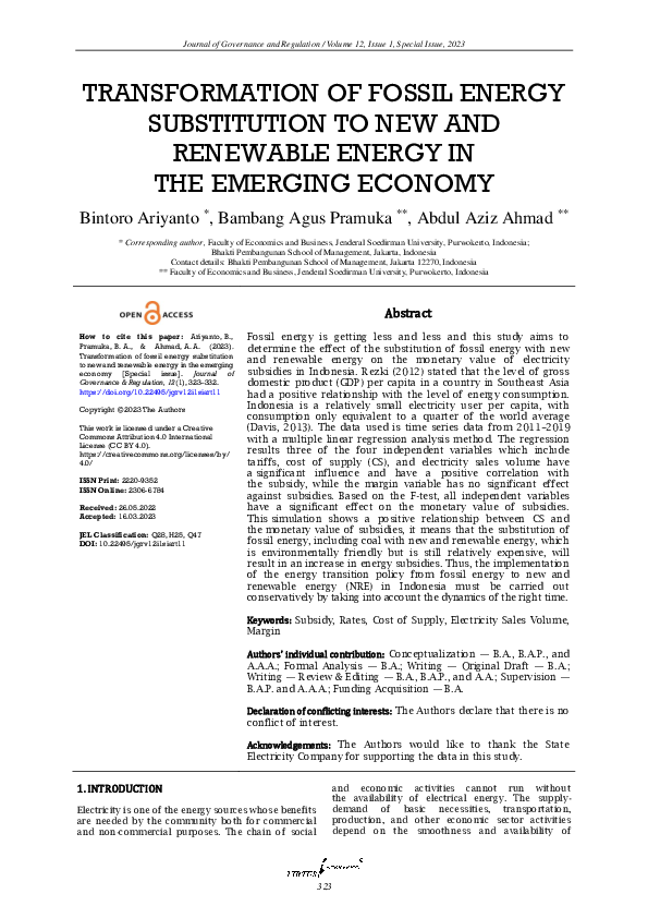 (PDF) Transformation of fossil energy substitution to new and renewable ...