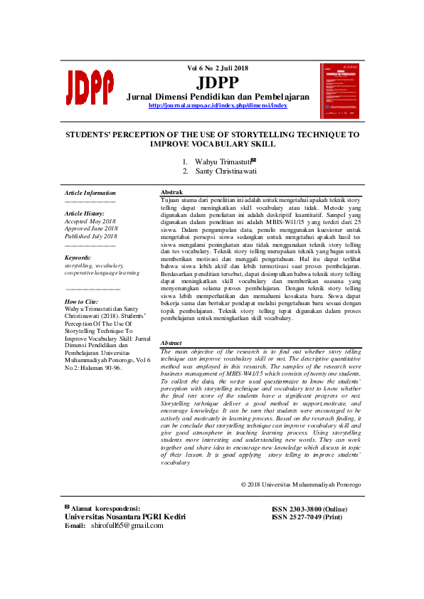 (PDF) Students’ Perception of the Use of Storytelling Technique to ...