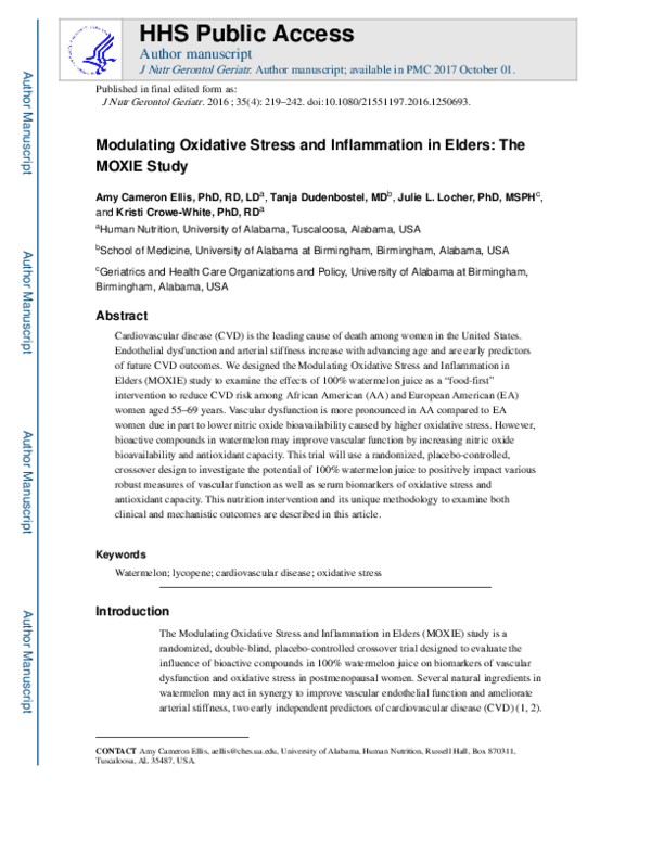 (PDF) Modulating Oxidative Stress and Inflammation in Elders: The MOXIE ...