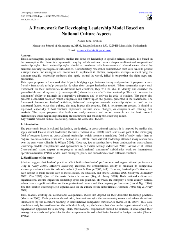 (PDF) A Framework for Developing Leadership Model Based on National ...