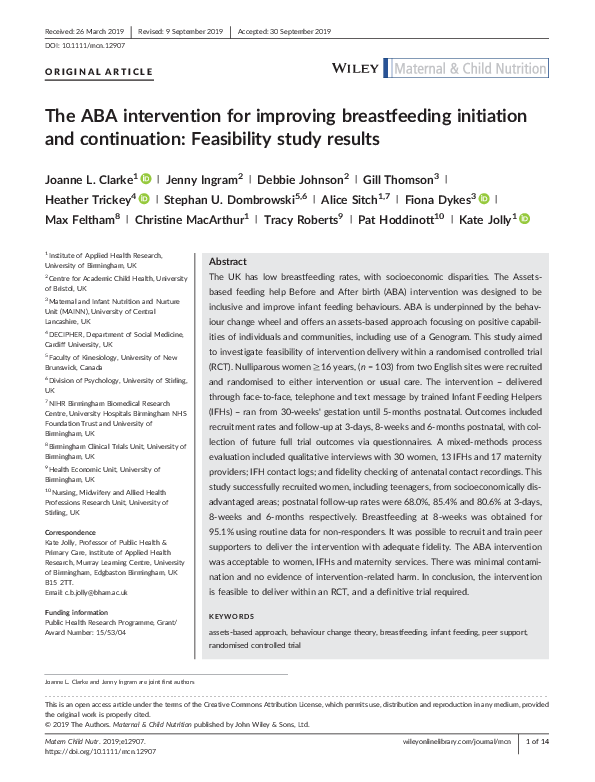 (PDF) The ABA intervention for improving breastfeeding initiation and ...