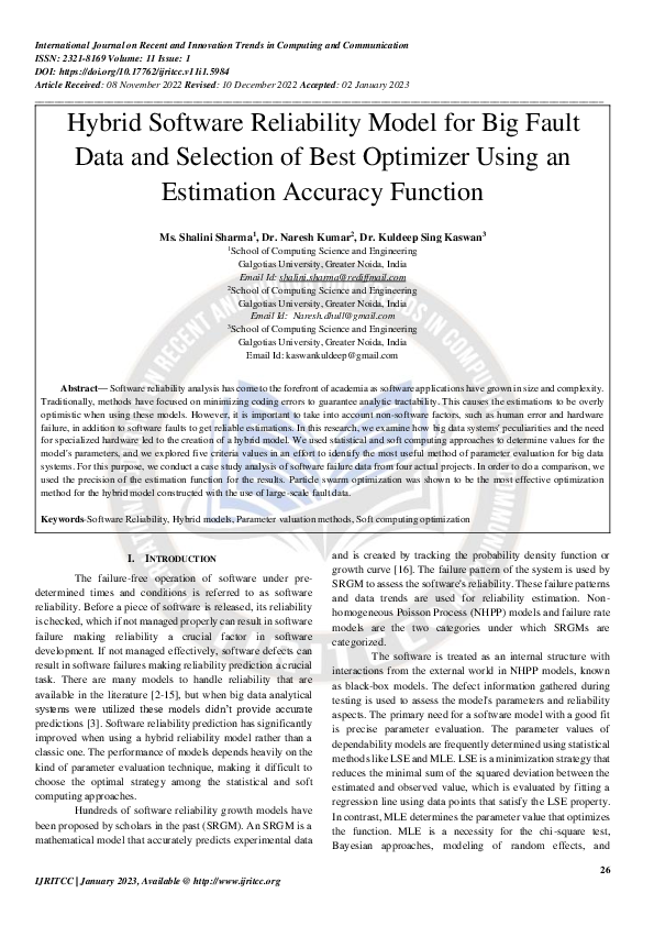 (PDF) Hybrid Software Reliability Model for Big Fault Data and ...