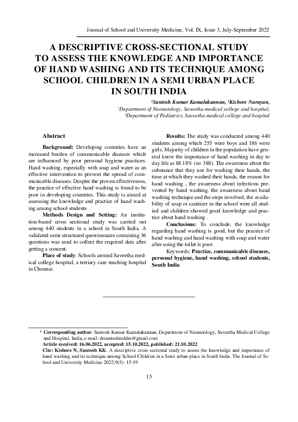 (PDF) A Descriptive Cross-Sectional Study to Assess the Knowledge and ...