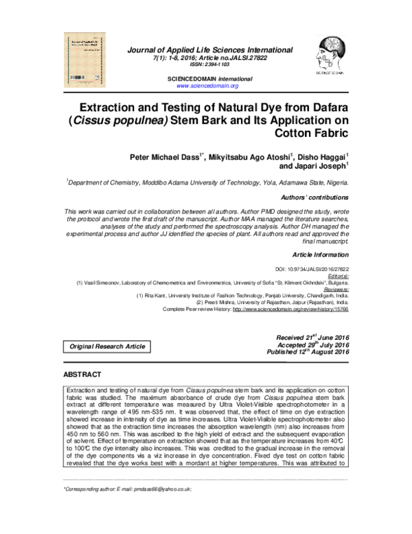 (PDF) Extraction and Testing of Natural Dye from Dafara (Cissus ...