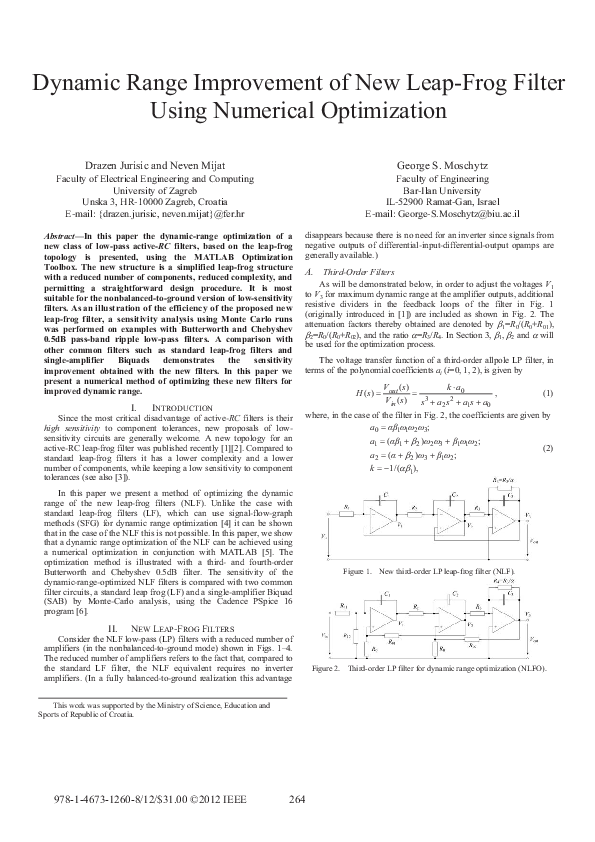 (PDF) Dynamic range improvement of new leap-frog filter using numerical ...