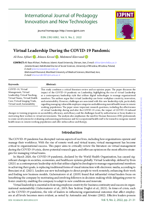 (PDF) Virtual Leadership During the COVID-19 Pandemic