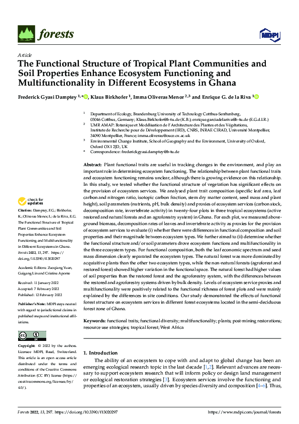 (PDF) The Functional Structure of Tropical Plant Communities and Soil ...