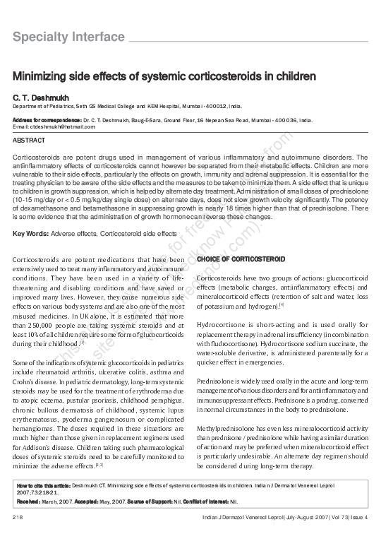 (PDF) Minimizing side effects of systemic corticosteroids in children
